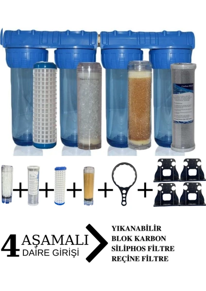 Daire Girişi 10 inç 4 Aşama Arıtma Filtresi Seti - Görsel 4